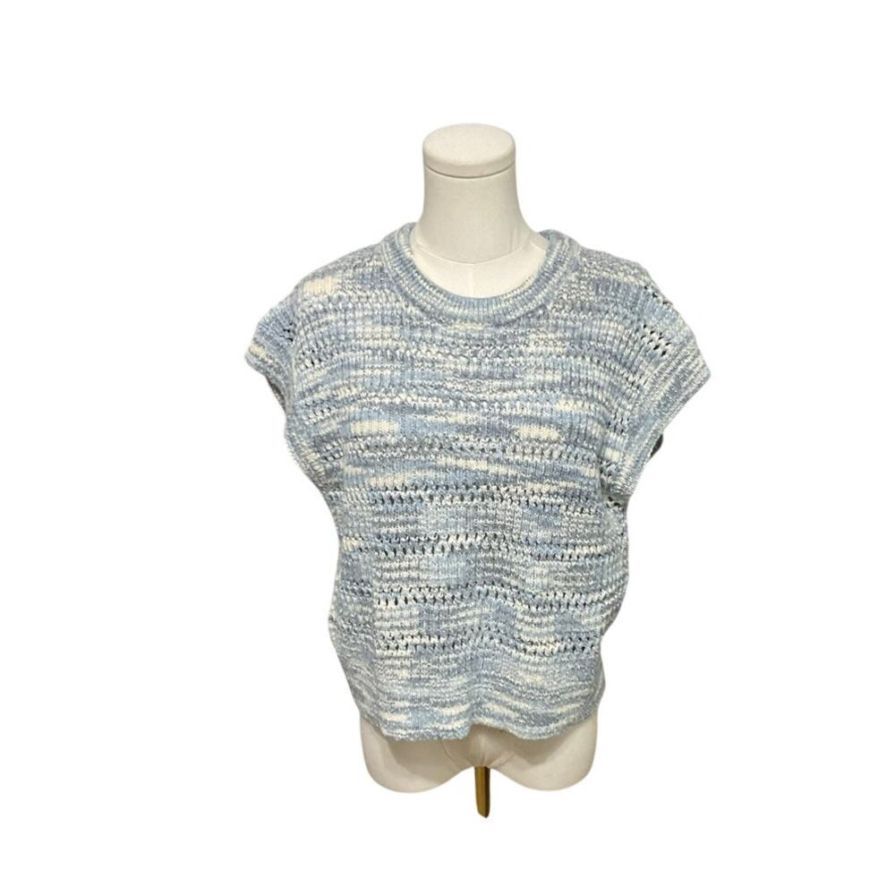 NWT Loft Striped Open Knit Sweater Vest Blue/Cream Preppy Womens Size Small - Picture 3 of 8